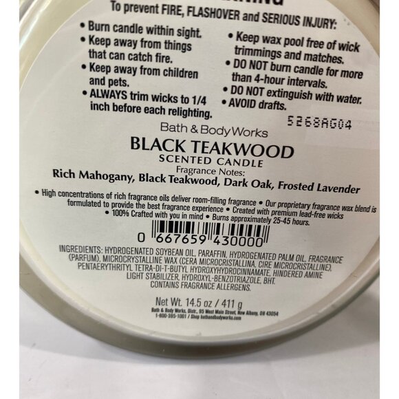 Bath & Body Works “Black Teakwood” New 3 Wick Candle - Picture 6 of 7